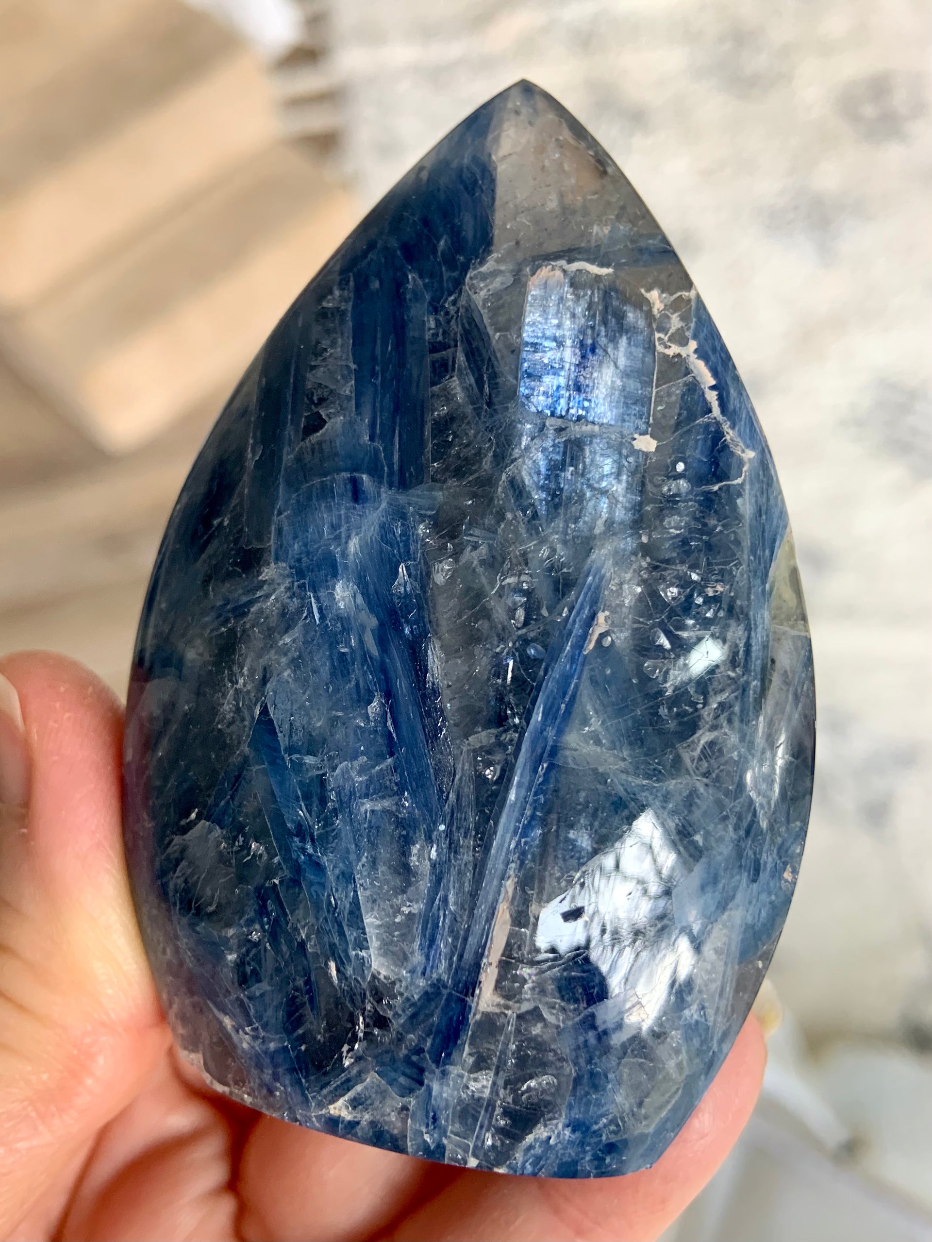 Blue Kyanite in Quartz Flame, Kyanite Crystal, Polished Kyanite Tower