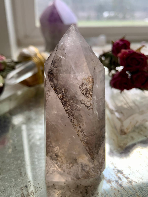 Dendritic Blue Rose Quartz Tower