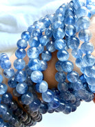 Blue Kyanite healing crystal bracelets showing translucent blue gemstones with layered natural color