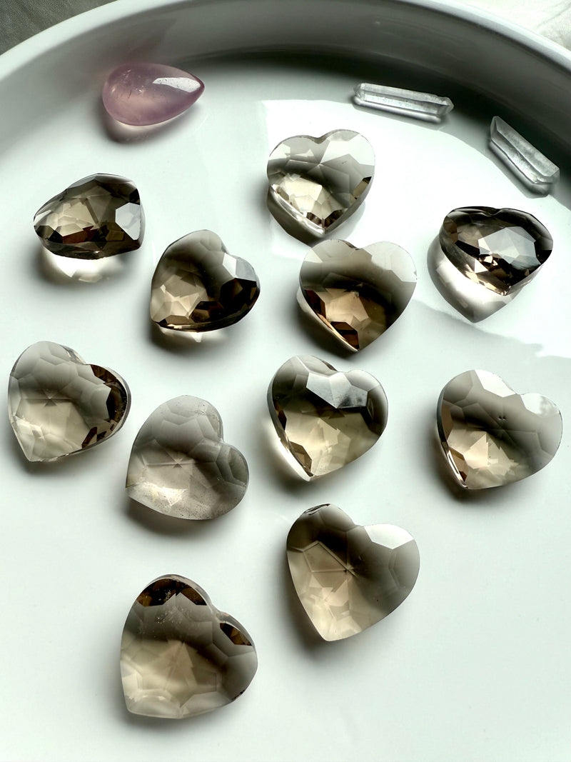 A Faceted Smokey Quartz Heart has a grounding + stabilizing energy that amplifies feelings of love