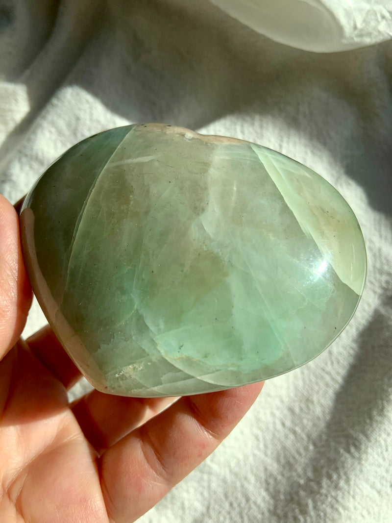 A Green Moonstone Heart makes a super sweet gift and a nice meditation stone