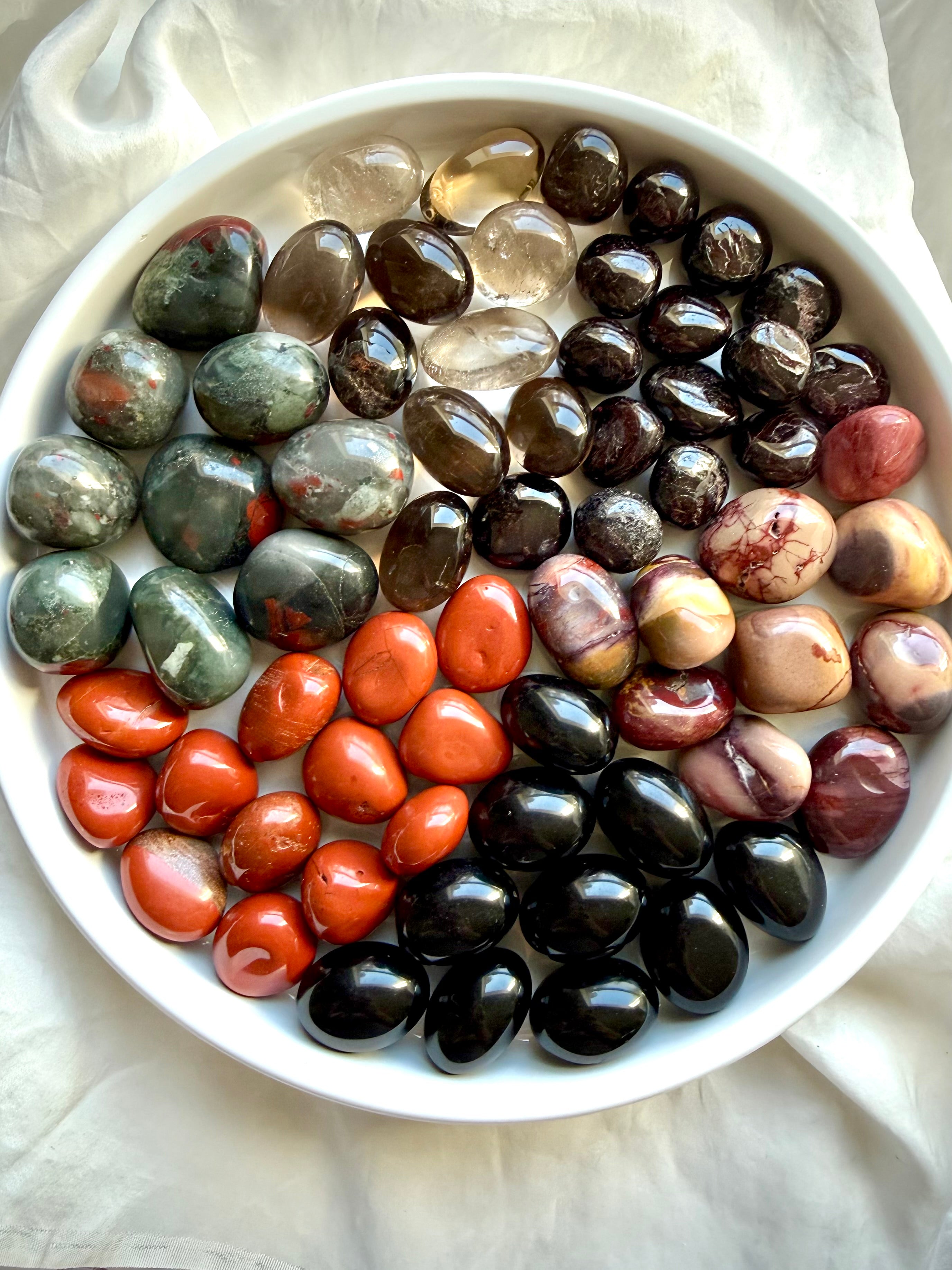 Root Chakra Crystal Set with six grounding healing stones for meditation, protection, stability, and energy work