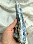 Vertical blue kyanite muscovite specimen, high vibration throat chakra crystal for spiritual practice