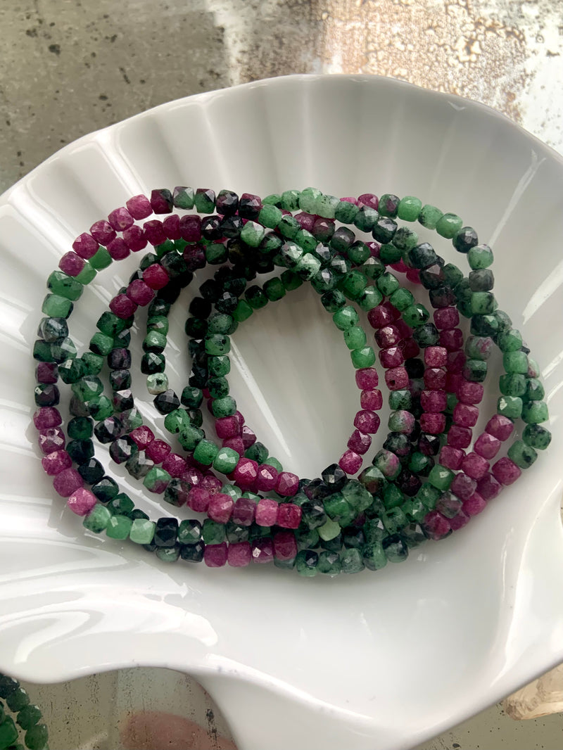 Faceted Ruby Zoisite Beaded Bracelet