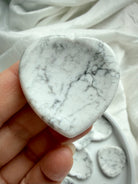 Howlite crystal heart worry stone with natural gray marbling polished thumb stone