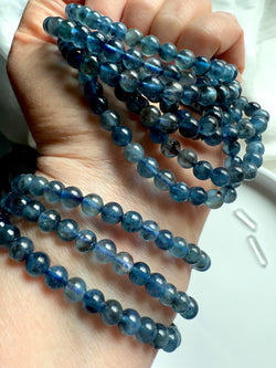 Rare deep blue Aquamarine Bracelets with Black Tourmaline inclusions. March birthstone is Aquamarine