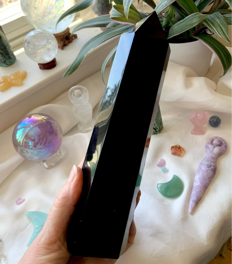 Tall + Lovely XXL Black Obsidian Tower for energetic protection