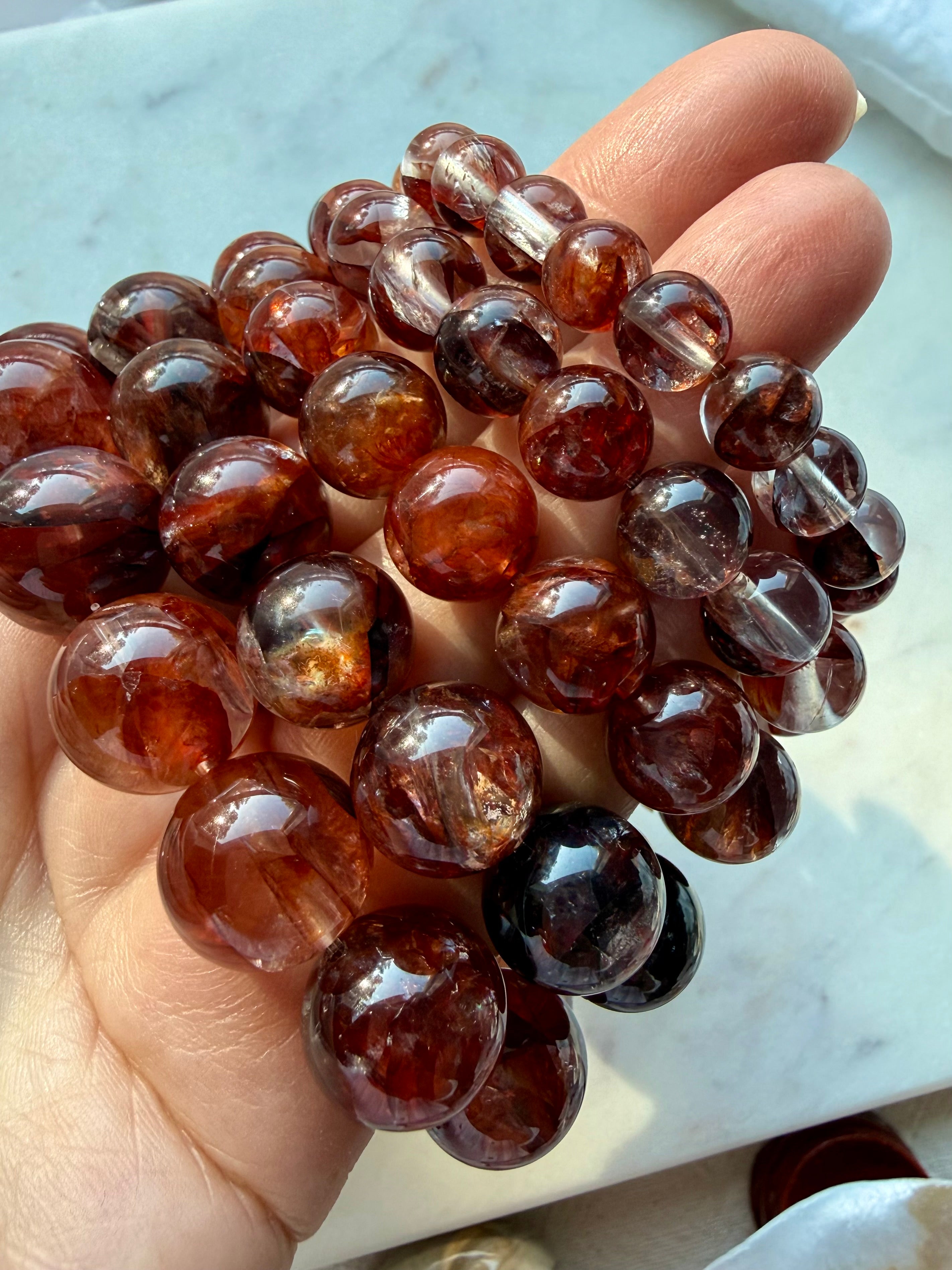 Fire Quartz bracelet in Dark Red Hematoid Quartz with deep red and smoky beads for grounding, energy and Root Chakra