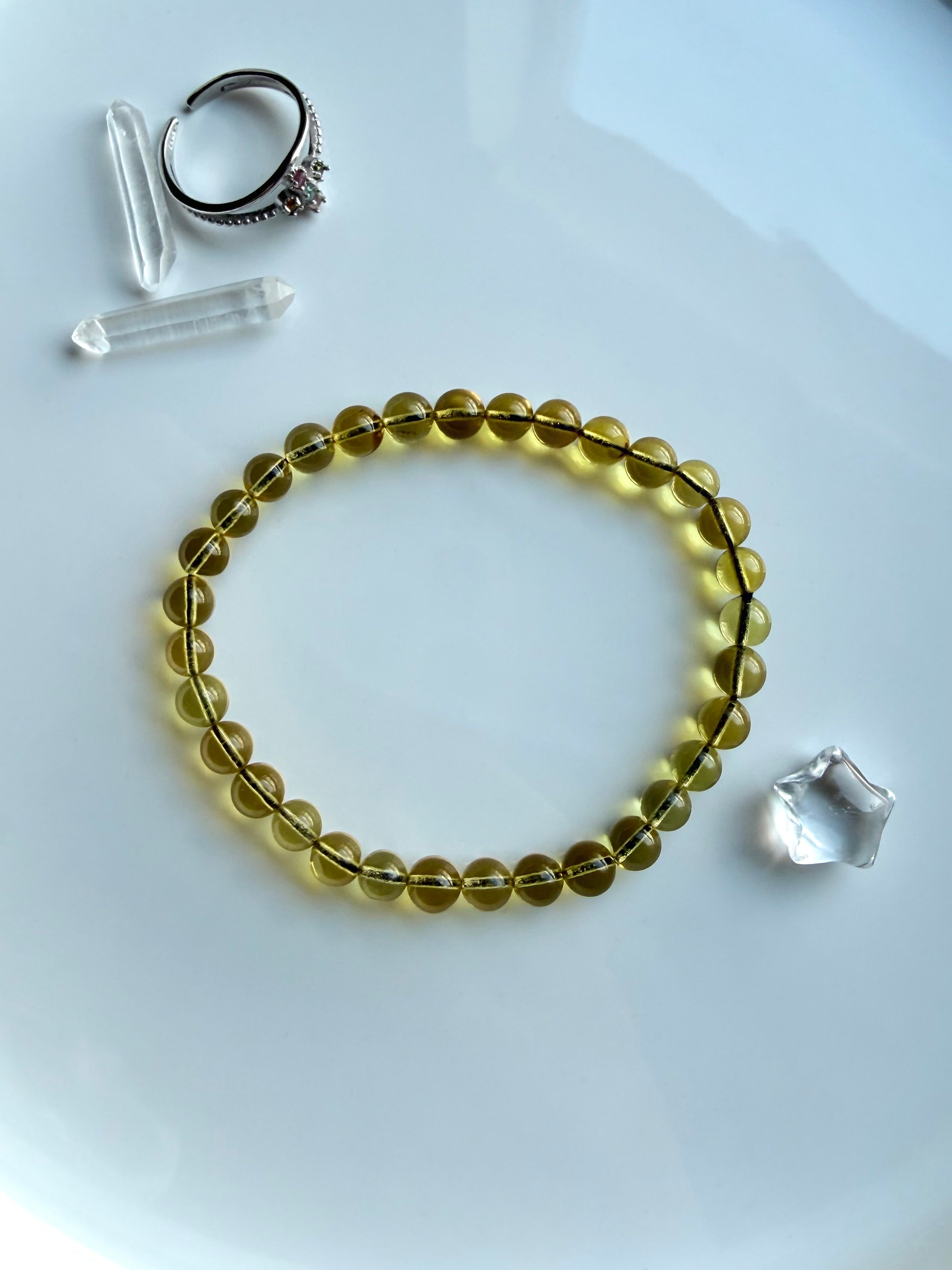 Blue amber bead bracelet with polished Indonesian amber crystal beads