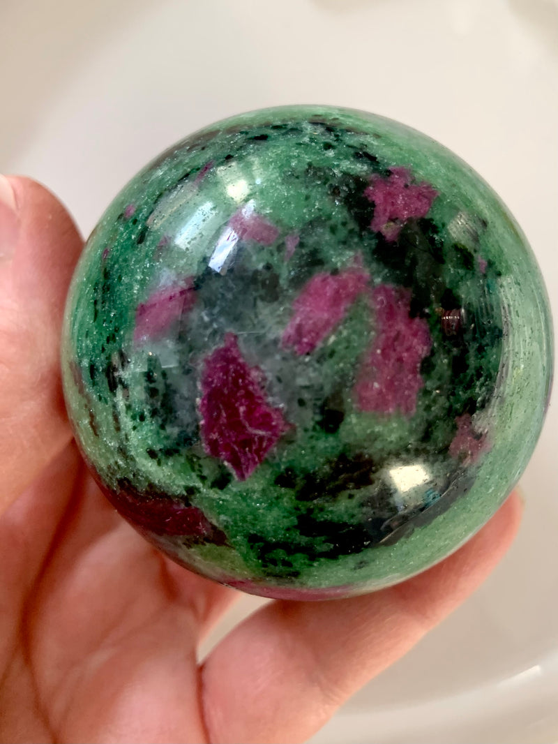 Ruby Zoisite Sphere on Stand