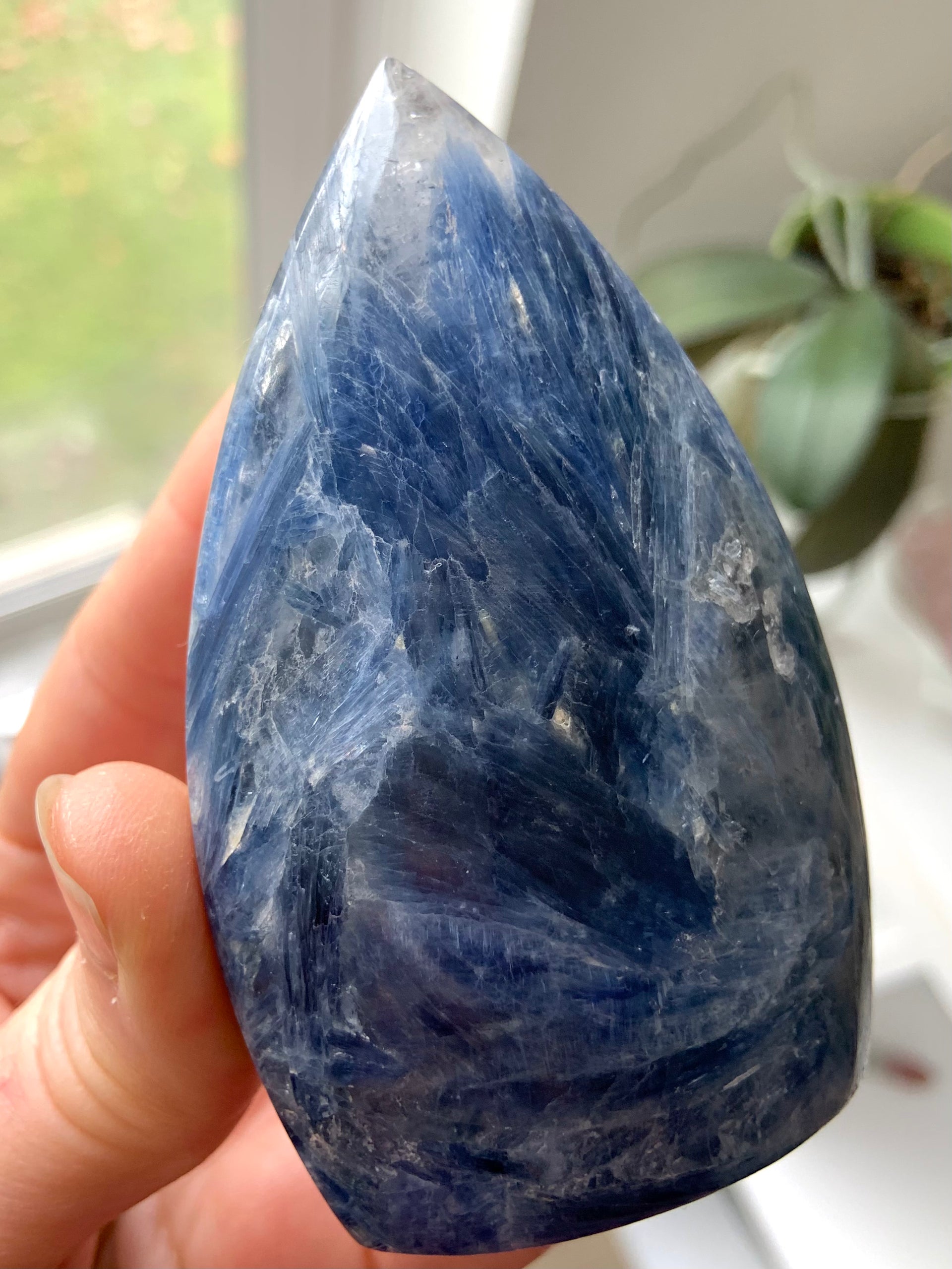 Blue Kyanite in Quartz Flame, Kyanite Crystal, Polished Kyanite Tower
