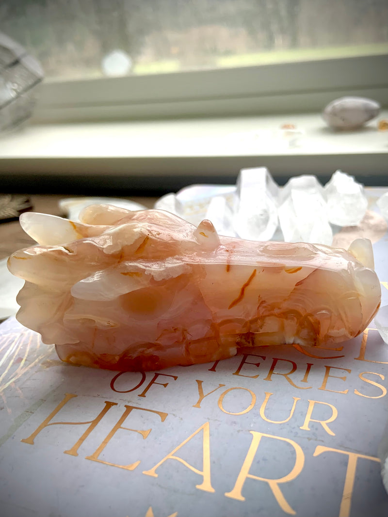 Carnelian Flower Agate Dragon Head