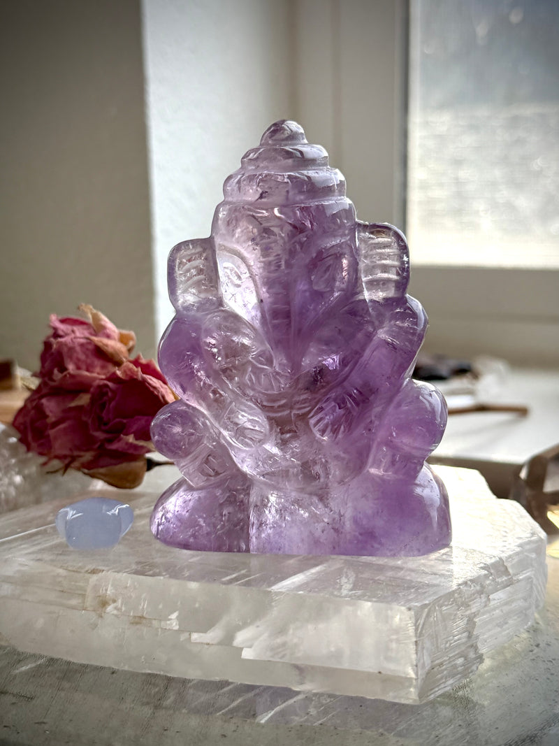 Hand-Carved Amethyst Ganesha