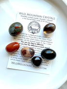 Root Chakra Crystal Set gift with six grounding stones to support stability, safety, protection, and connection to the Earth