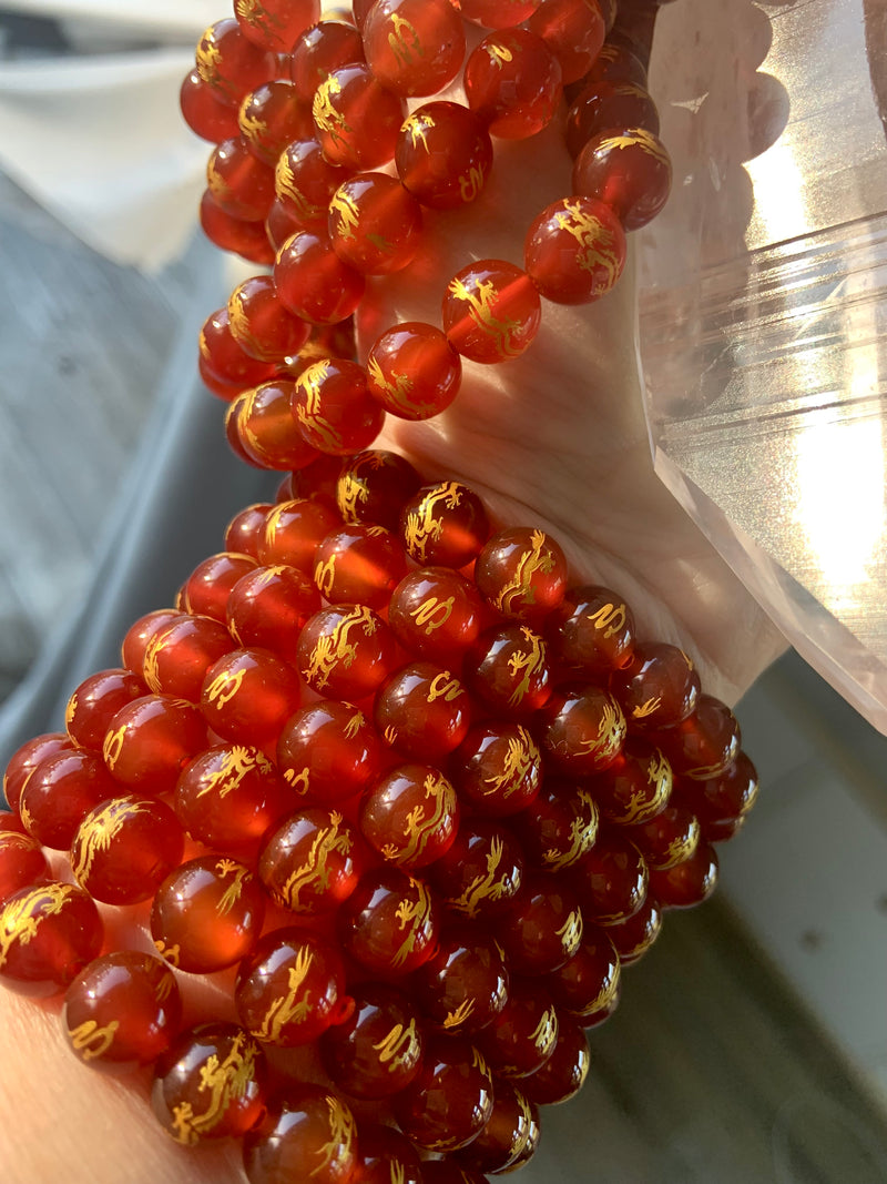 Gold Dragon Carnelian Bead Bracelet