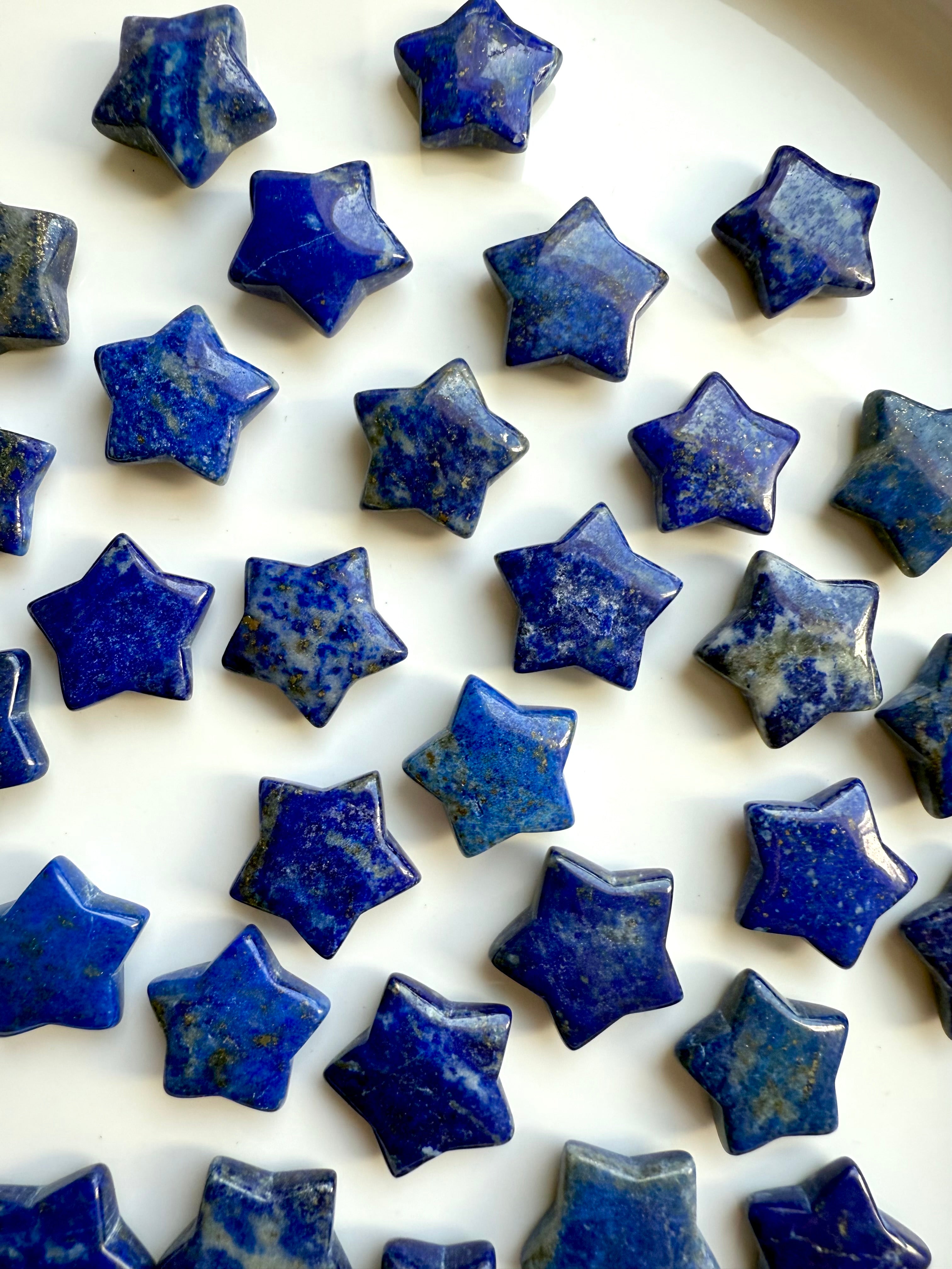 Mini Lapis Lazuli star carving with gold pyrite and white calcite inclusions