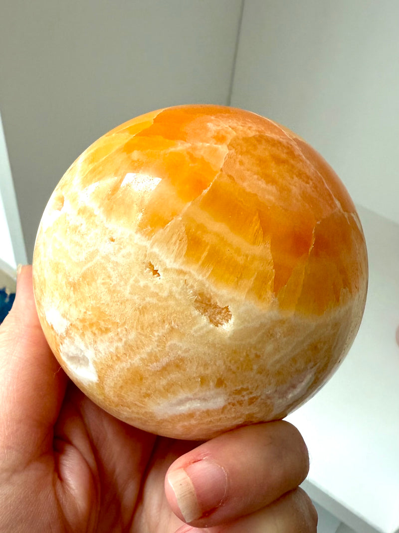 Druzy Orange Calcite Sphere with Stand