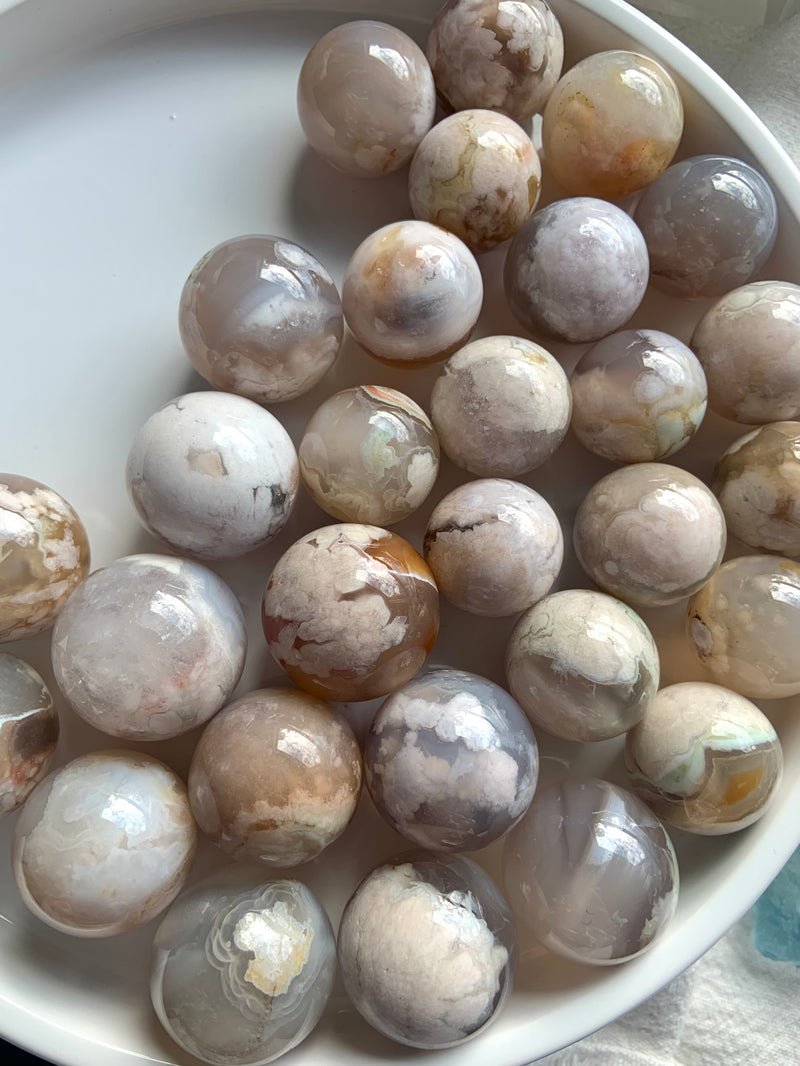 Small Flower Agate Spheres