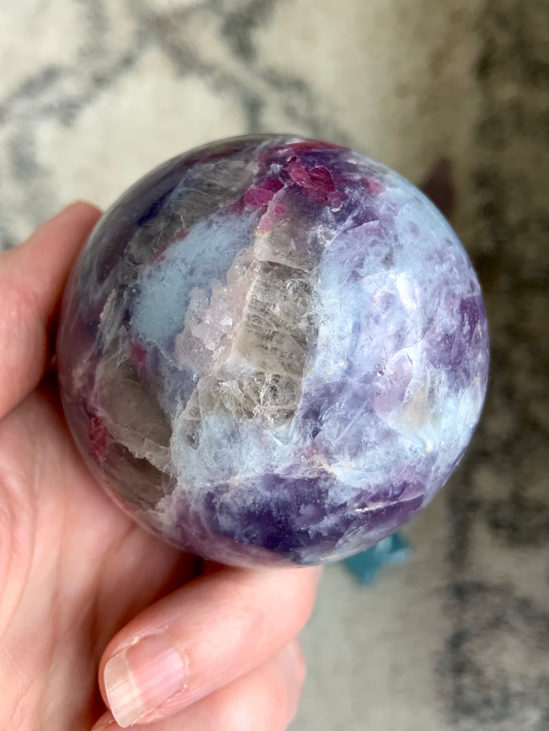 Rare Unicorn Stone Sphere with Aquamarine + Stand