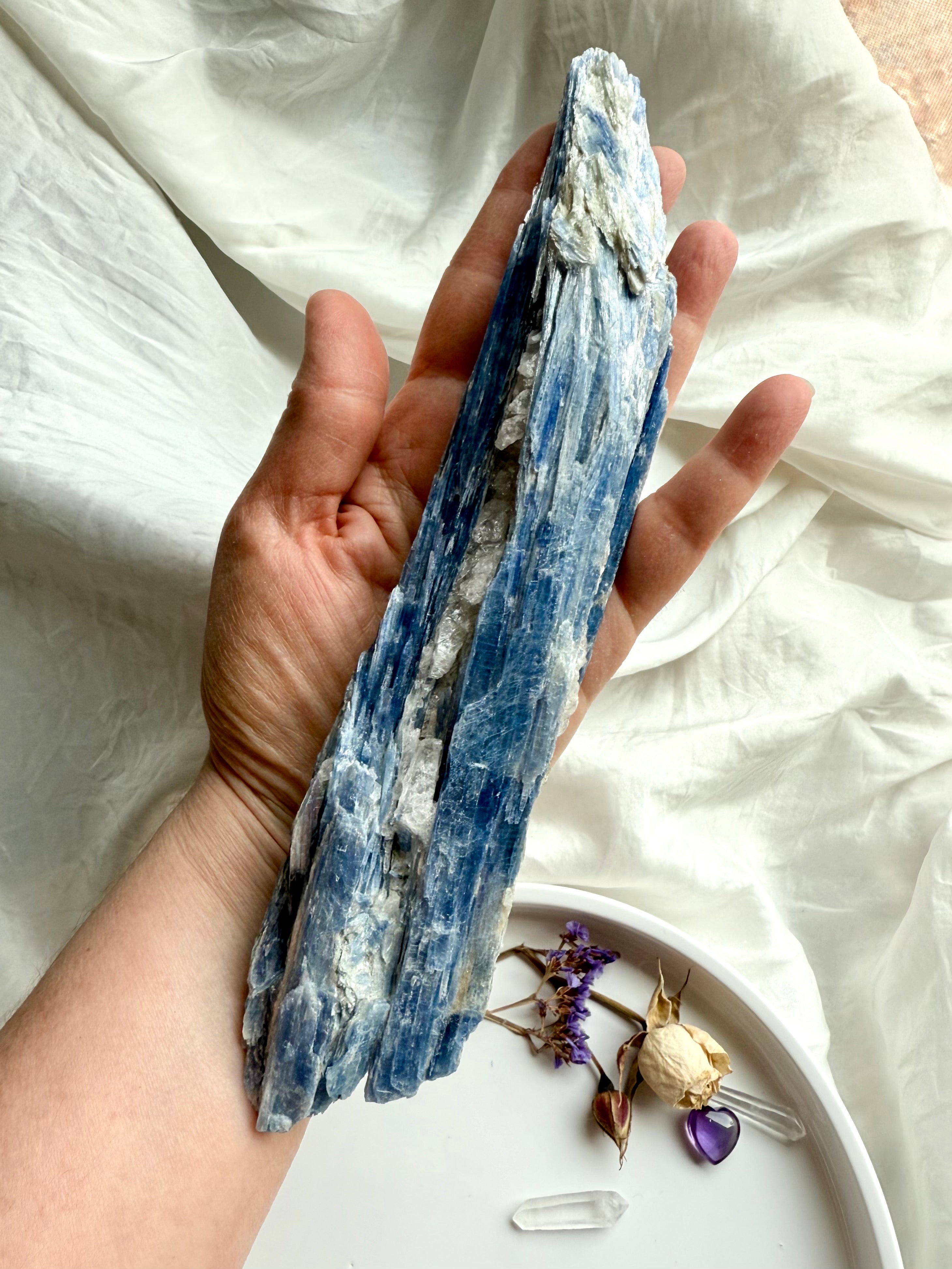 Extra large blue kyanite blade crystal specimen, one of a kind metaphysical stone for energy clearing, meditation + altar display