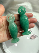 Green Aventurine Crystal Goddess Figurines shown on my hand for scale, pick your favorite