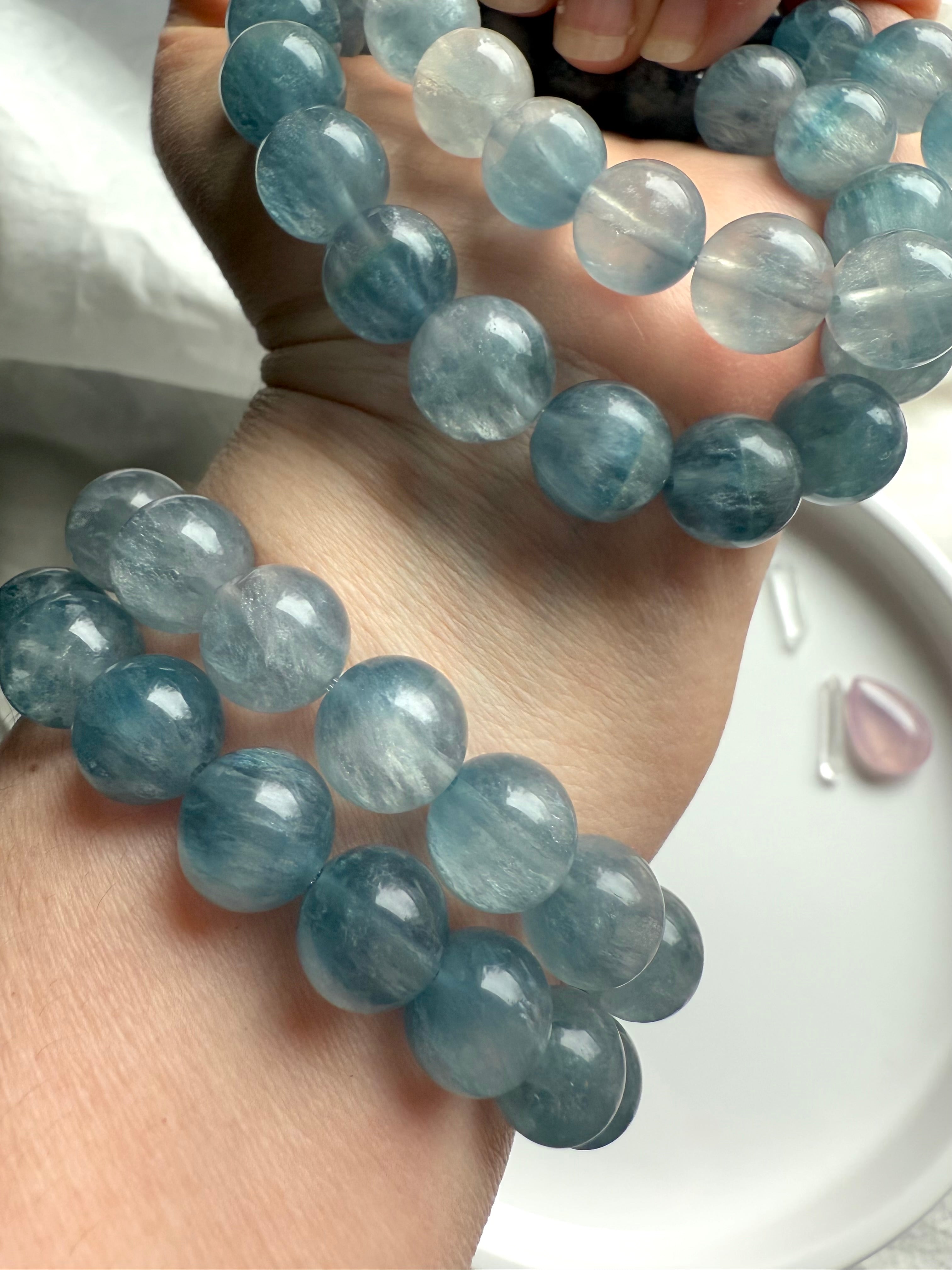 Ice Blue Silky Fluorite Beaded Bracelets give a nordic mermaid goddess vibe