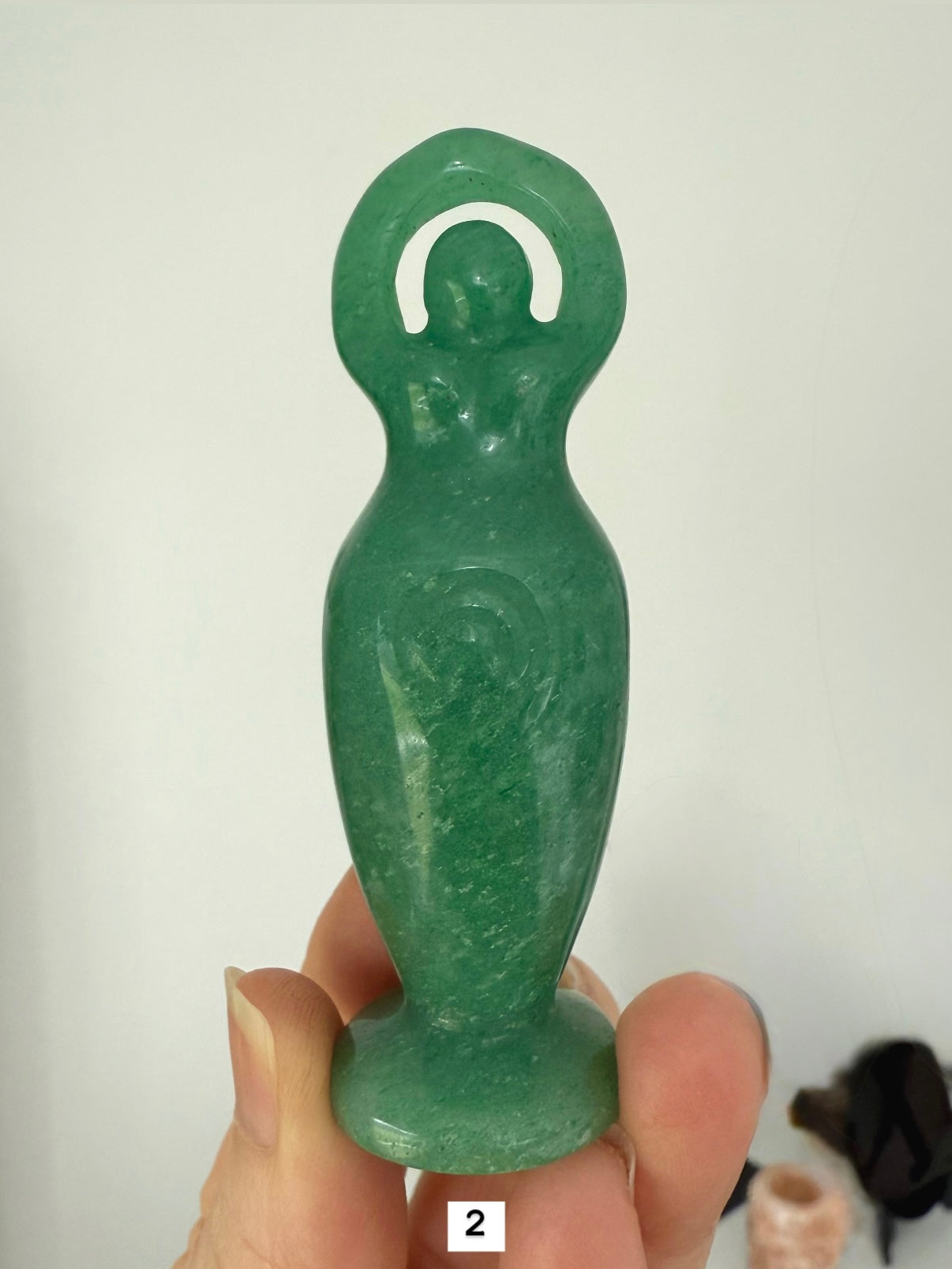Green Aventurine Spiral Goddess Figurines, a Heart Chakra crystal of joy, luck + abundance