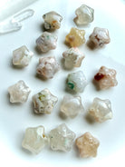 mini Flower Agate starfish carvings with soft floral plumes and pastel tones for emotional healing and growth