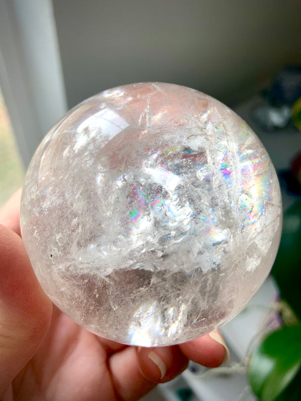 Clear Quartz Sphere Filled with Rainbows