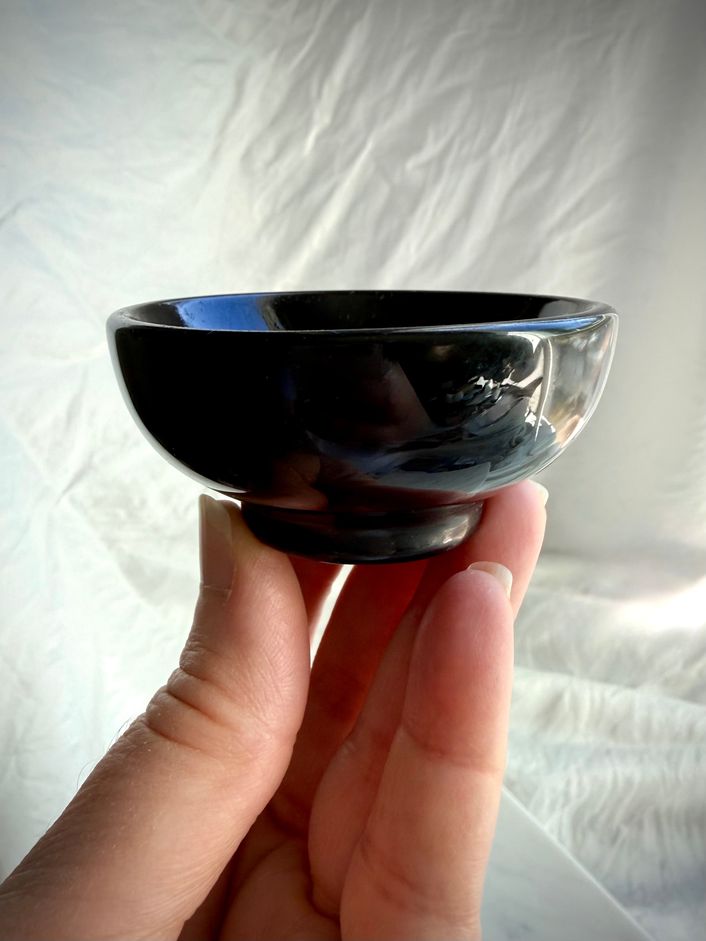 Black Obsidian crystal bowl for jewelry, crystal storage, rituals and altar decor