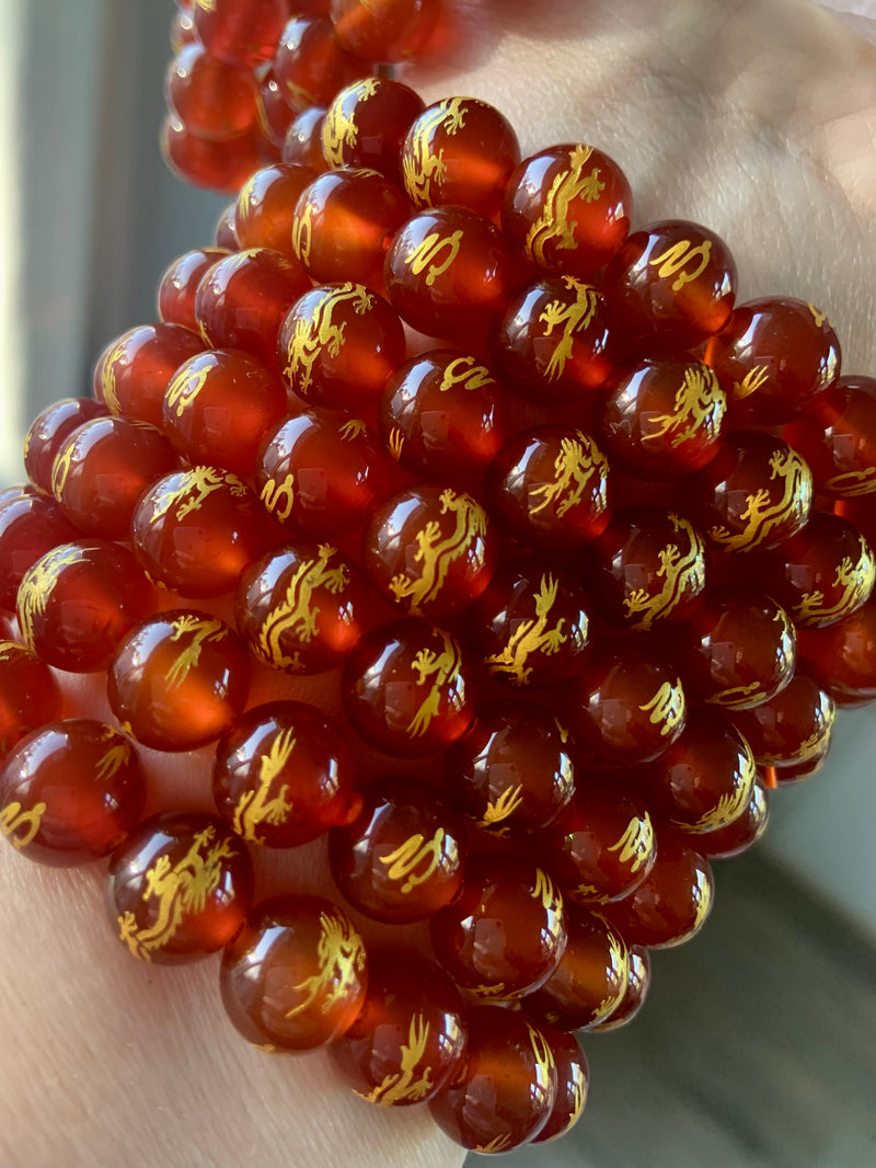 Gold Dragon Carnelian Bead Bracelet