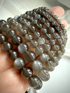 Black Moonstone bracelets with shimmering adularescence in multiple bead sizes from 5–12 mm