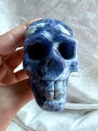 Hand carved Sodalite skull crystal for intuition, wisdom, Throat Chakra, and Third Eye Chakra work