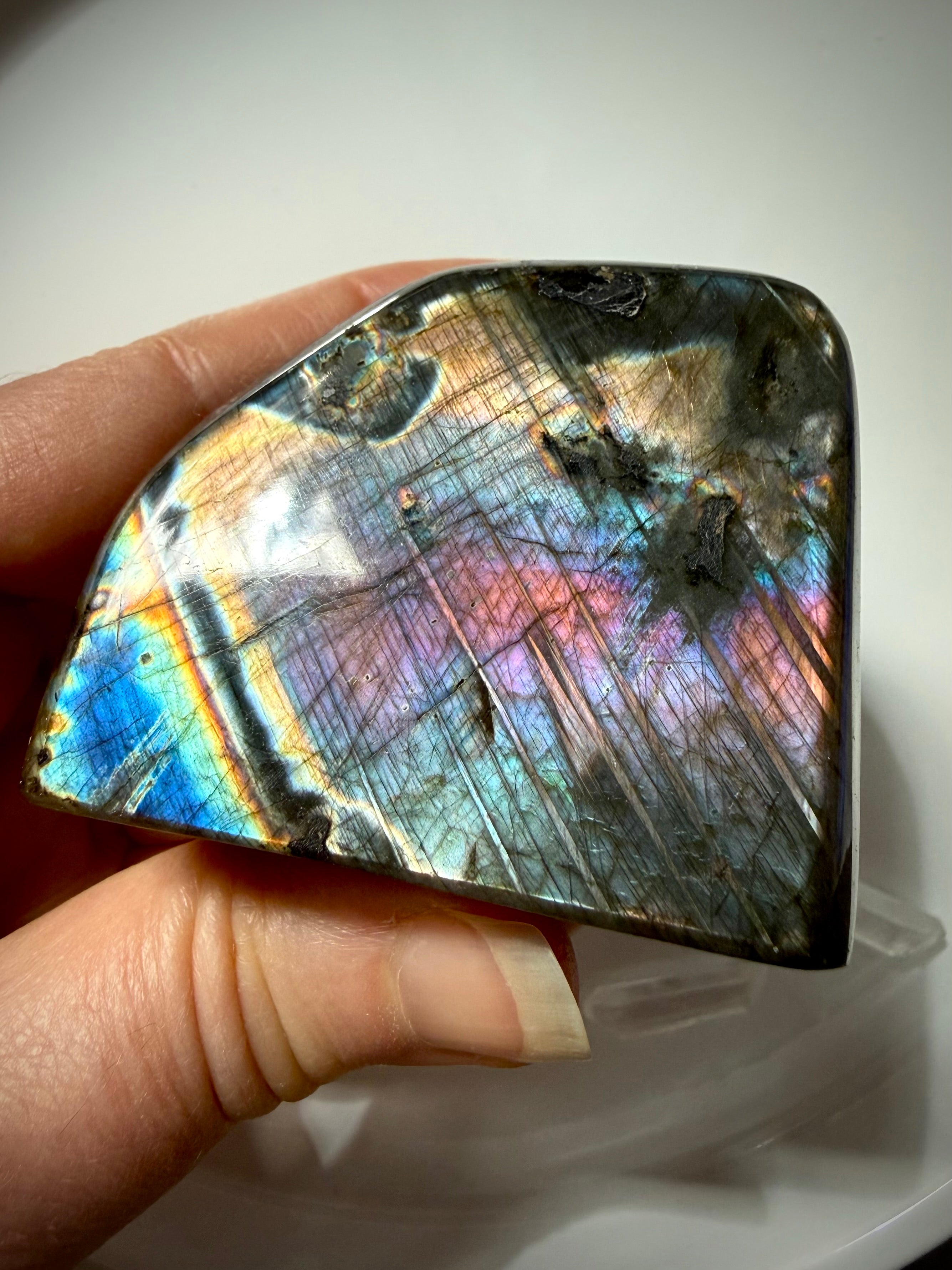 Natural Labradorite freeform from Madagascar with brilliant rainbow flash