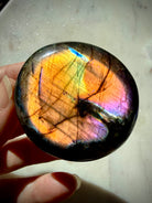 Rainbow Flash Labradorite palm stone with brilliant gold, green, blue, pink and purple labradorescence for intuition and protection