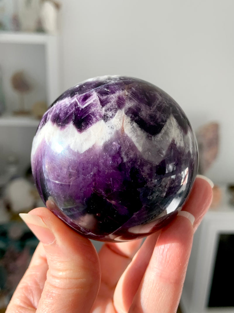 High Quality Chevron Amethyst Sphere with Stand