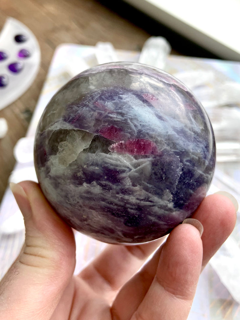 Rare Unicorn Stone Sphere with Aquamarine + Stand