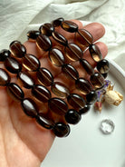 Smoky Quartz healing crystal bracelets – high-clarity flat oval beads for energy clearing