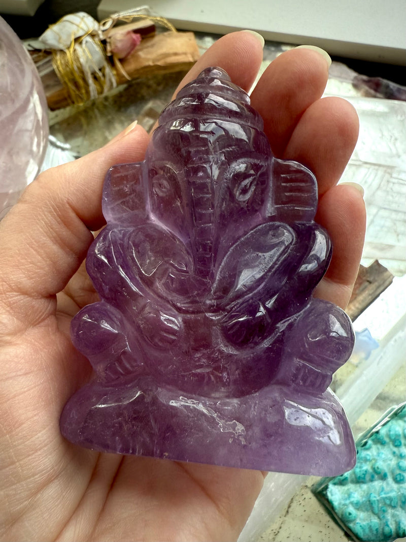 Hand-Carved Amethyst Ganesha