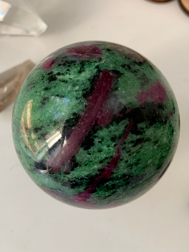 Ruby Zoisite Sphere on Stand