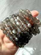 Natural Black Moonstone bracelets with silky moonlit shimmer and translucent inky charcoal tones