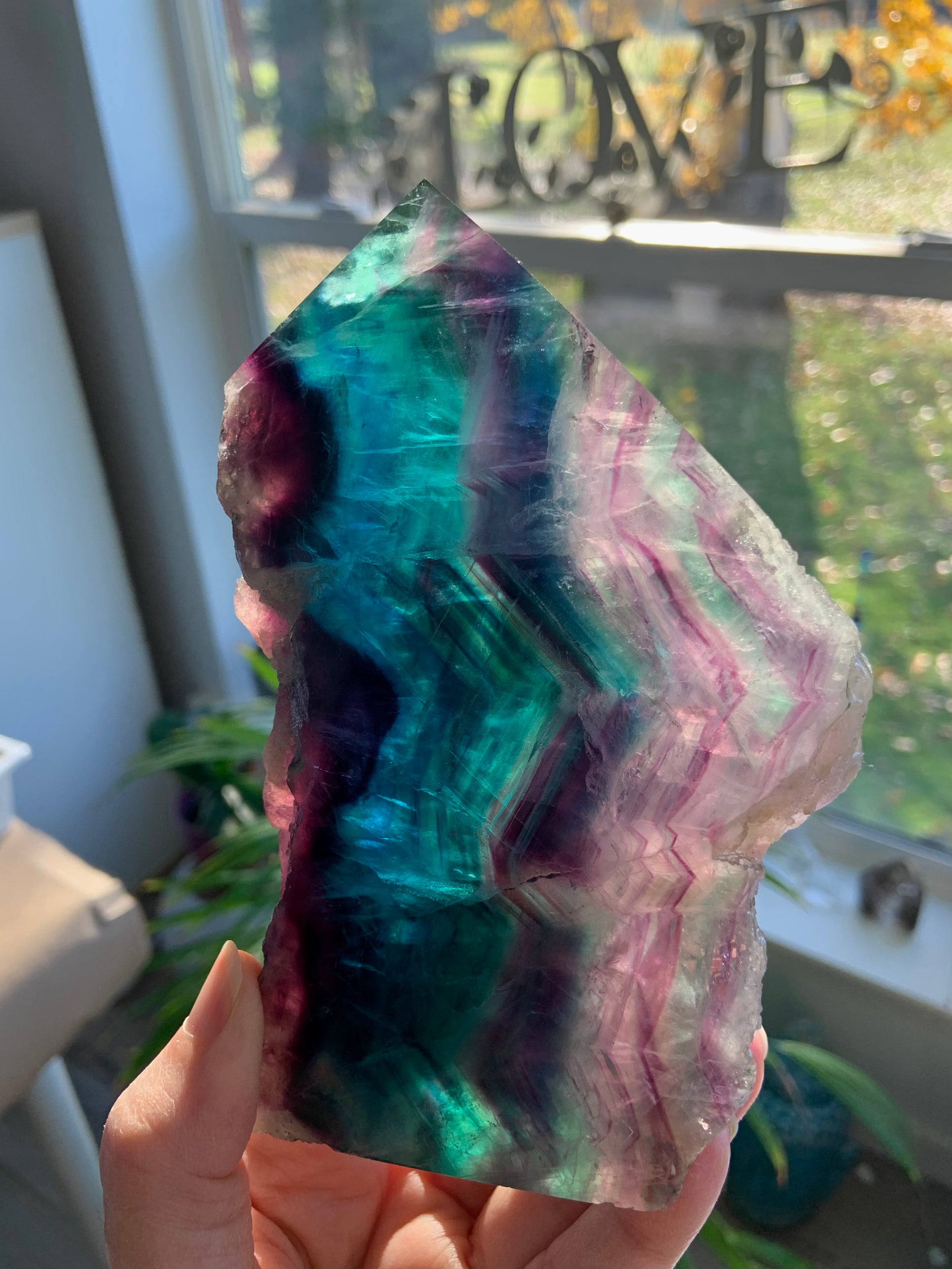Rainbow Fluorite Fluorite Birthstone Teal Fluorite Tower, Cubic