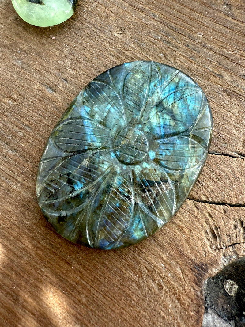 Large Labradorite Mughal Flower Carving