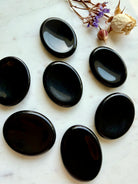 Black Obsidian thumb stones – smooth polished crystals for protection, stress relief + crystal healing rituals