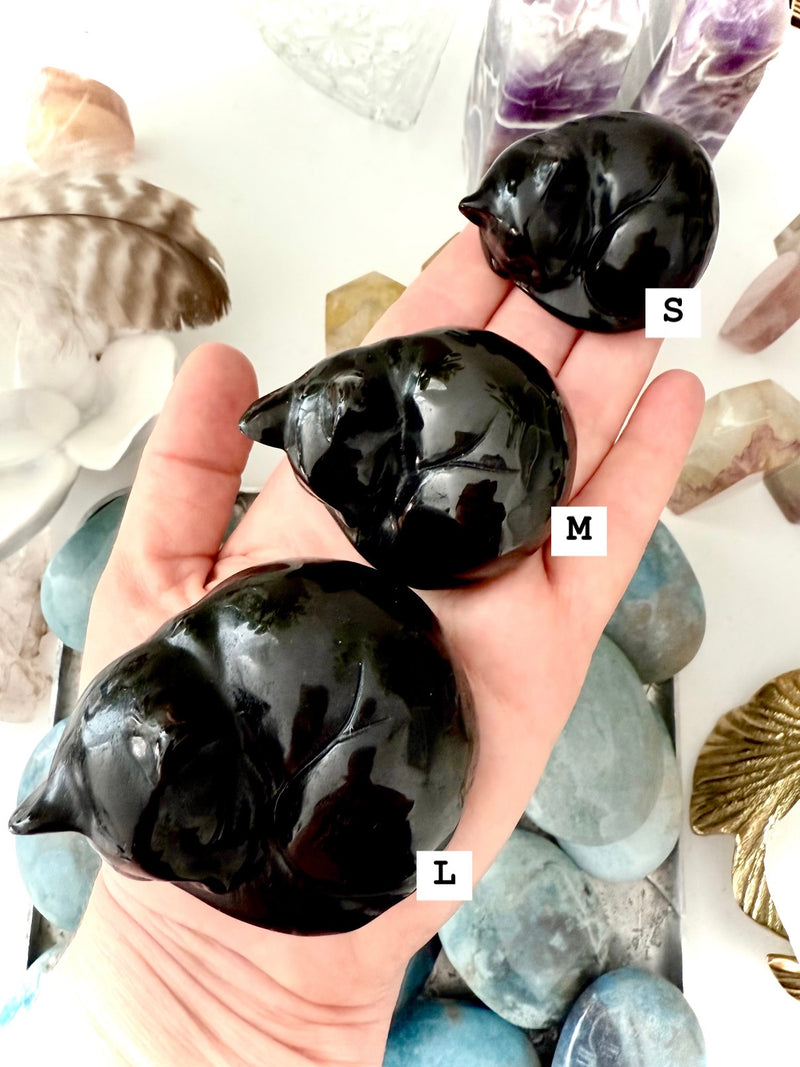 Black Obsidian Sleeping Cat for energetic protection