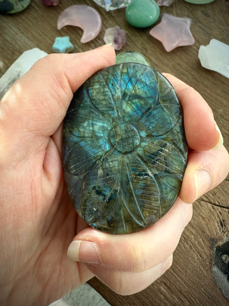 Large Labradorite Mughal Flower Carving