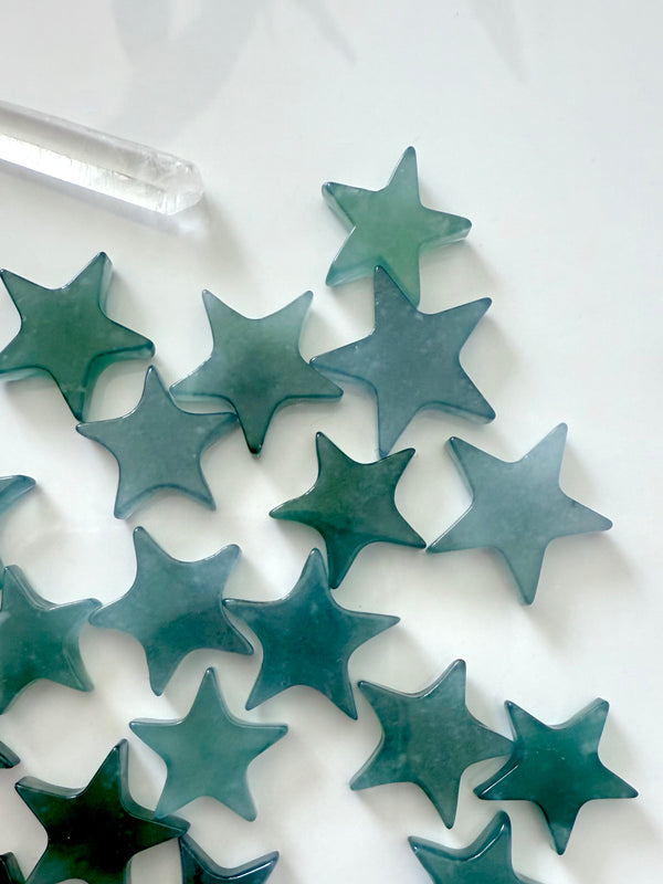 Blue Water Jade Stars carved from high quality translucent blue green Jadeite emit peaceful energy