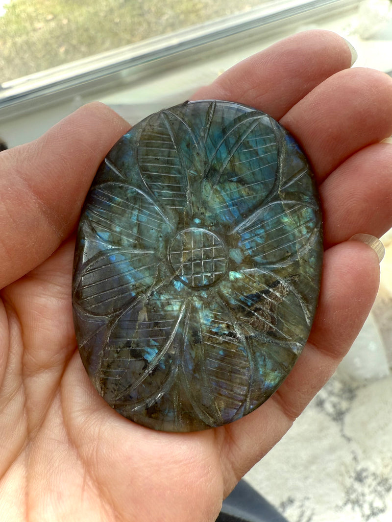 Large Labradorite Mughal Flower Carving