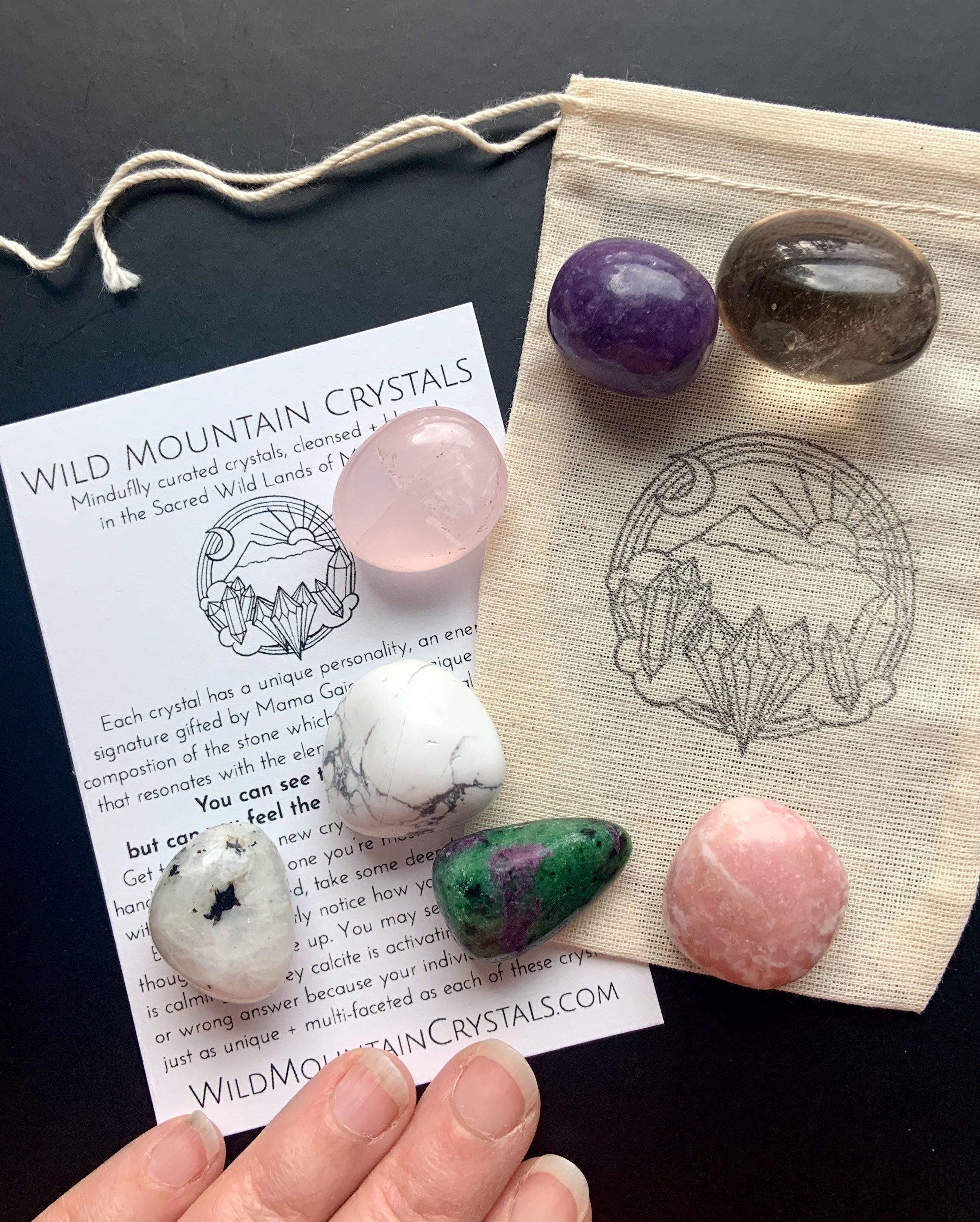 Grief support crystal gift set with healing stones, cotton pouch & info card –sympathy gift for loss