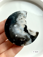 black flower agate moon carving #9 back showing soft blended tones and natural stone variation